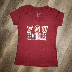 💛🏈❤️FSU Seminoles V-Neck T-Shirt Garnet Red Maroon Fan Apparel-M